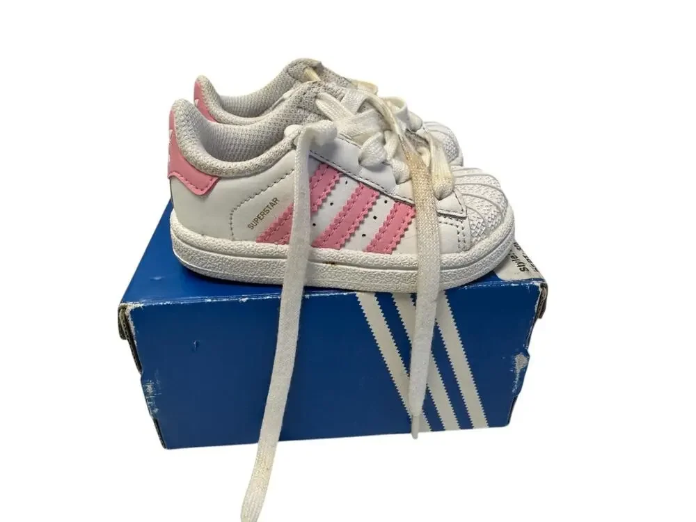 Adidas Superstar I Sneakers Infant Toddler Sz 4K White Light Pink Lace Up BY3720